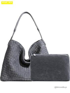 Woven Faux Suede Hobo Tote Handbag with Clutch